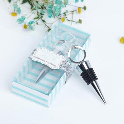 FREE SHIPPING(5pcs/Lot)+Something Blue Diamond Ring Bottle Stopper Wedding Gift Wine Stoppers Bridal Shower Favors