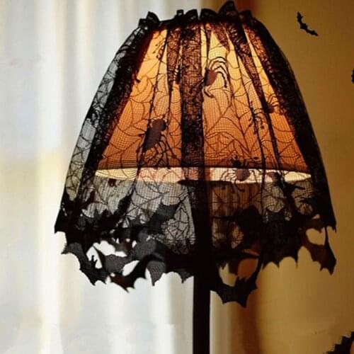 Halloween Bat Cobweb Lamp Shade Cover Lace Ribbon Curtain Fireplace Decoration Spiders/Bats Print Lace Halloween Decoration