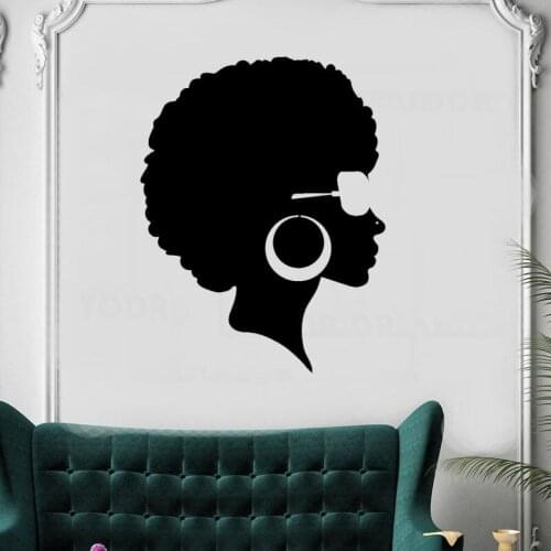 Afro Hairstyle Black Lady Beauty Salon Sticker Beautiful Face Woman Vinyl Wall Decal Removable Hair Salon Barber shop MuralZW234