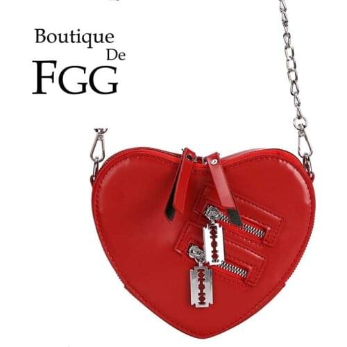 Boutique De FGG Heart Shape Women PU Crossbody Bags Teenage Girls Casual Chain Shoulder Handbags with Zippers