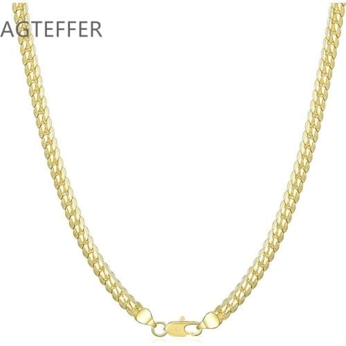 AGTEFFER 925 Sterling Silver 18/20/24 Inch 18k Gold 6mm Full Sideways Chain Necklace For Women Man Fashion Wedding Party Jewelry