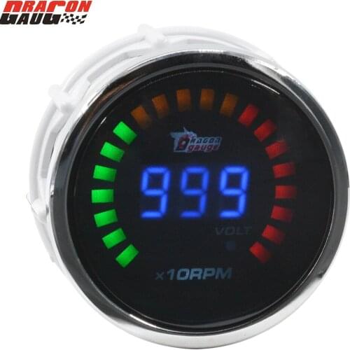 Dragon gauge 52mm Sunglasses white Shell Digital LED Auto Racing Car Tachometer and volt gauge 0-9999 RPM Meter Free shipping