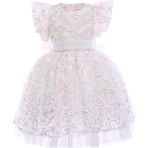 Elegant Princess Dress Girls Wedding Bridesmaid Dresses for Kids Sweet Flutter Sleeve Sleeveless Feather Sequins Ball Gown Dress