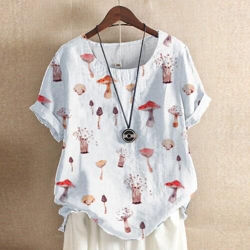 Mushroom Printed Women T-shirt Streetwear Casual Summer Fashion Ladies Short Sleeve Pullover Top Round Neck Clothing Loose