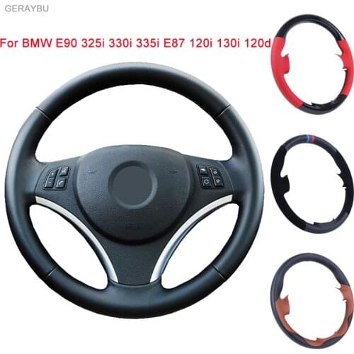 GERAYBU Custom DIY Black Artificial Leather Hand-sewn Car Steering Wheel Cover For BMW E90 325i 330i 335i E87 120i 130i 120d