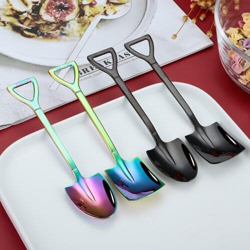 Engineer Ice Cream Square Shovel Cake Spoon Creative Retro Shovel Coffee Spoon Stainless Steel Dessert Spoon Watermelon Spoon