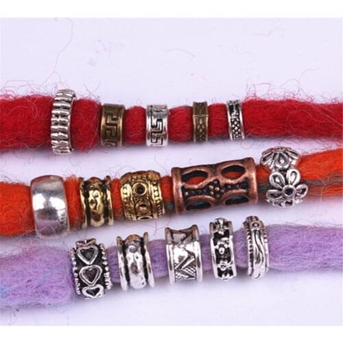 10 Pc Retro Silver Metal Hair Braid Dread Dreadlock Beard Beads Rings Tube Appro 6mm Inner Hole Hair Ring Headdress Ornament