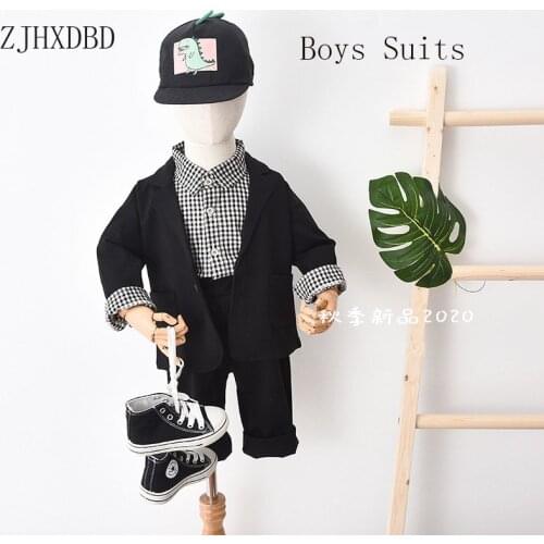 Baby Boys Birthday Suits Toddler Boy Costume 2020 Autumn Kids Blazers Plaid Boy Suit Formal Wear Cotton Children Clothing Sets