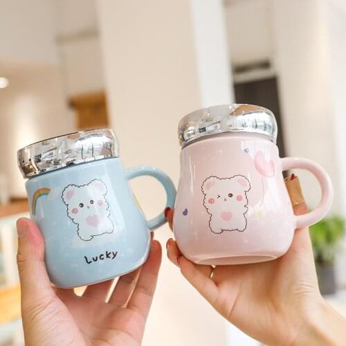 Creative Color Bear Heat-resistant Mug Cartoon With Lid 400ml Cup Coffee Ceramic Mugs Children Cup Office Drinkware Gift Mug