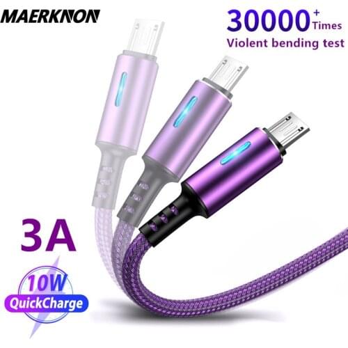 Micro USB Cable 3A LED Fast Charging Micro Data Cord For Huawei Samsung Xiaomi 10 Android Mobile Phone micro usb Wire Cord