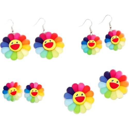 Lovely Colorful Sunflower Drop Earrings Fashion Cute Frosted Smiling Face Sun flower Earrings For Women Jewelry E56A