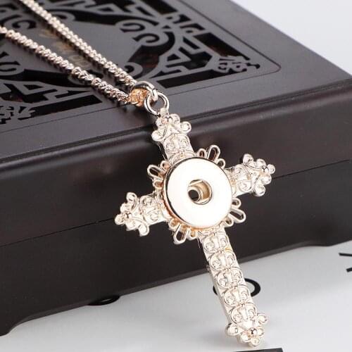 New Snap Button Jewelry Necklaces Rose Gold Rhinestone Cross Flower Snap Button Necklace Pendant Snap Jewelry 18mm Snap Buttons