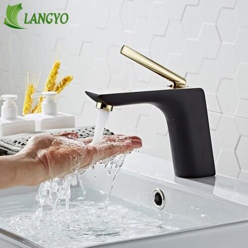 LANGYO New Basin Faucet Chrome/Black/White Single Handle Sink Tap Painted Brass Deck Mounted Hot and Cold Faucet 2018A106