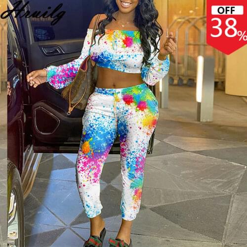 Wholesale Clothing Women Set Crop Top Slash Neck&woman Pants Die Dye Sexy Suit Women Evening Party Night Club Outfits for Women