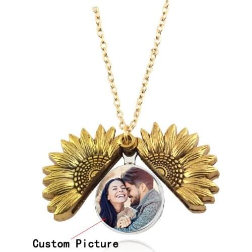 Sunflower Necklaces Custom Lettering And Photo Necklace 3 Color Open Locket You are my Sunshine Pendant Accessory Gift Jewelry
