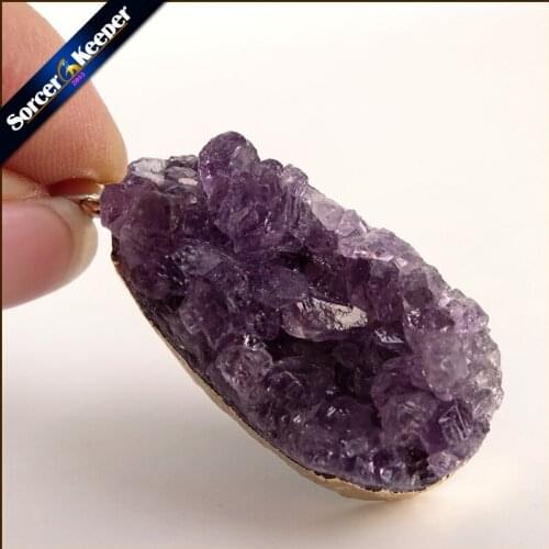 Natural Irregular Purple Raw Amethysts Quartz Crystal Cluster Pendant Necklace With 24K Gold Filled Edge Fit Jewelry Making W878