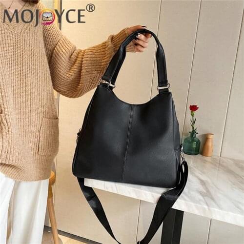 Portable Large Capacity Shopping Handbags Vintage Women Pure Color Shoulder Crossbody Bag Fashion PU Leather Zipper Tote Purse