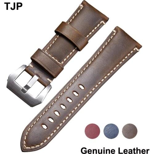 Genuine Leather Watchbands Bracelet 22mm 24mm 26mm Thick Sport Men Watch Strap Band Handmade Watchband 3 Colors Dropshipping