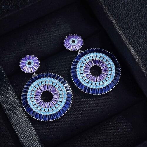 Luxury Boho Style Round Shape Multicolor Crystal Wedding Earring for Women Engagement Charm Zircon Designer Jewelry Earrings