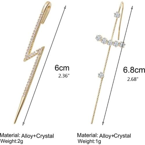 9Pcs Golden Ear Cuff Wrap Crawler Hook Earrings Rhinestone Piercing Unique Long Earring Hypoallergenic Stud Earrings Set
