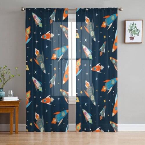 Star Rocket Sheer Curtains for Living Room Bedroom Tulle Curtains Kitchen Window Treatments Panel Drapes