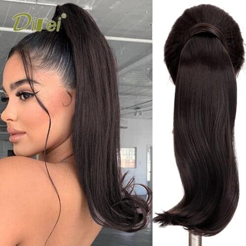 DIFEI 40CM Synthetic Short Straight Ponytail Natural Black Brown Fake Ponytail Heat-resistant Ponytail Wig For Female Hair Tail