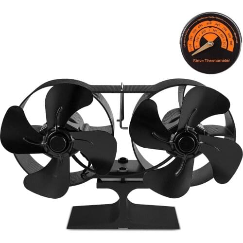 Fireplace fan with thermometer Double Motors - Blade Small Size Fan, Silent Heat Warm Air Powered Fireplace Eco Stove Fan