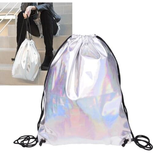 Women Sport Gym Backpack Hologram Beach Pouch Female Waterproof PU Backpack Swim Travel Drawstring Bags Pull-Belt Blosa