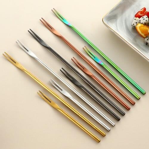 Stainless Steel Gold Fruit Fork For Dessert Cake Snack Forks Birthday Party West Tableware Short/Long Handle Kitchen Accessories