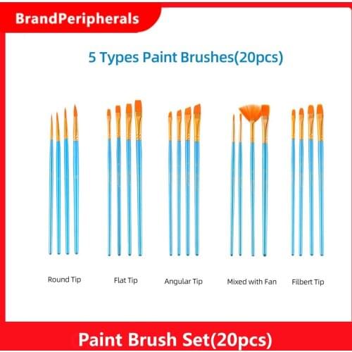 20pcs Artist Paint Brushes Set Nylon Hair Wooden Handle Paintbrushes for Face Nail Art Rock Painting Arts Supplies for Children