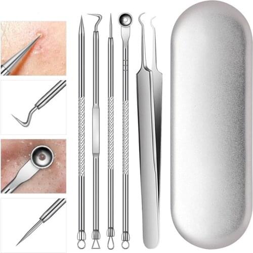 5pcs Black Dot Pimple Blackhead Remover Tool Needles Squeezing Acne Tools Spoon Face Cleaning Comedone Extractor Cleaner