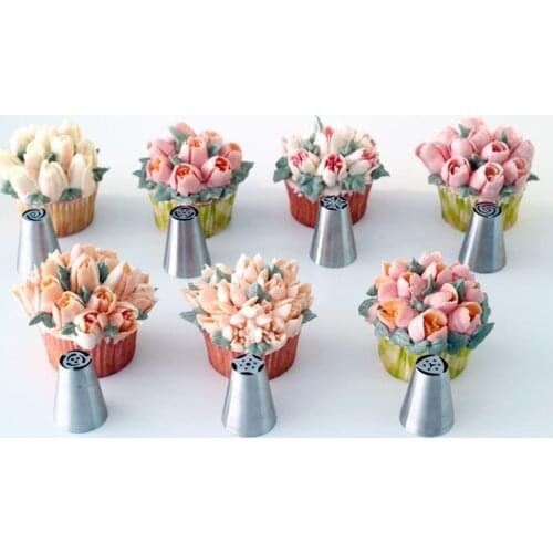 7Pcs/Set Russian Nozzles Tulip Tips Icing Piping Nozzles Cream Pastry Decorating Tips Set Cake Cupcake Decorator Confeitaria AX8