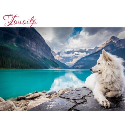 5D Nice view Diy diamond painting White wolf crystal Lake view diamond embroidery diy spuare crystal painting cross stitchsets