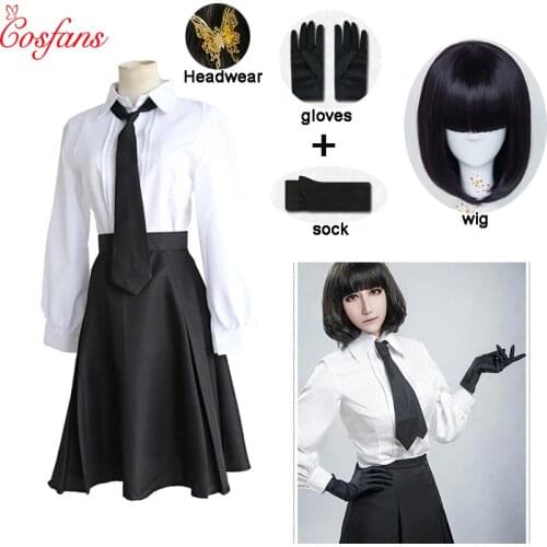 Anime Bungo Stray Dogs Detective Agency Member Akiko Yosano Cosplay Costumes Shirt Skirt Tie Gloves School Uniform Suit and wig