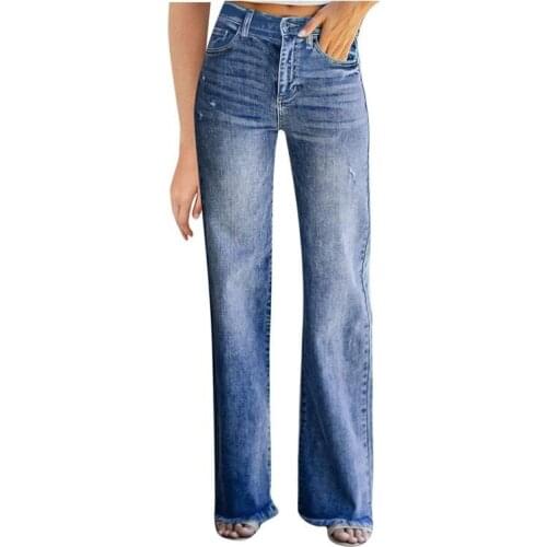 Spring And Autumn Fashion New Womens Leisure Wide Leg Pants Middle Waist Lady Long Denim Pants