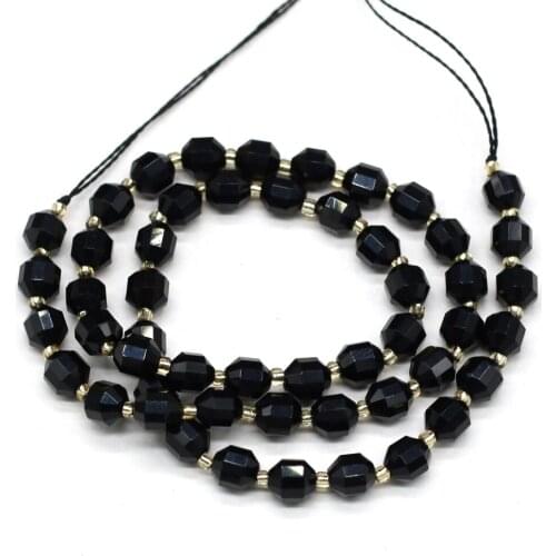 New Natural Semi-Precious Stones Black Agate Beaded Olive Shape Faceted Energy Column Beads For DIY Jewelry Making Bracelet 6mm