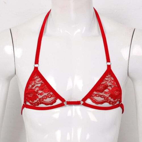 Men Bra Top Gay Sexy Sissy Sheer Lace Lingerie Crop Top Erotic Vest Spaghetti Straps Wire-free Unlined Mini Bralette Sleepwear