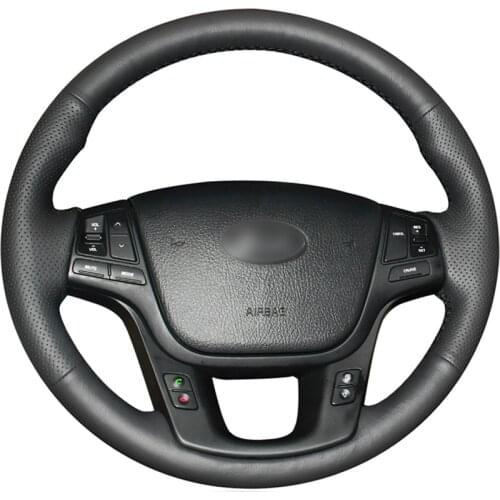 Black PU Faux Leather DIY Hand-stitched Car Steering Wheel Cover for Kia Sorento 2009-2014 K7 Cadenza 2011-2015