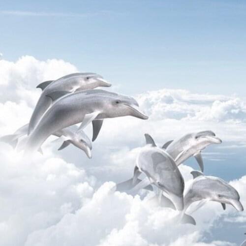 Dropship Colomac Modern Wallpaper Blue Sky White Cloud Sea Dolphins Wallpaper for Bedroom Walls Wall Murals Papier Peint Mural