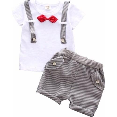 New Summer Baby Boys Clothes Suit Children Cotton Casual Bowknot T-Shirt Shorts 2Pcs/set Toddler Sports Clothing Kids Tracksuits