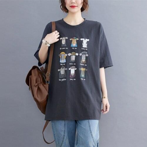 Japan Style Print Sweet Girls Cartton T Shirts Loose Women Summer T-shirts Tops Pure Cotton All-match Lady Casual T Shirts