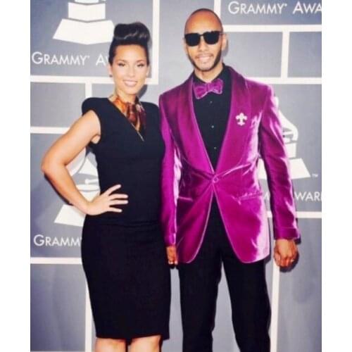 Custom Made One Button Fuchsia Velvet Groom Tuxedos Shawl Lapel Groomsmen Mens Wedding Suits Blazers (Jacket+Pants+Tie) W:536