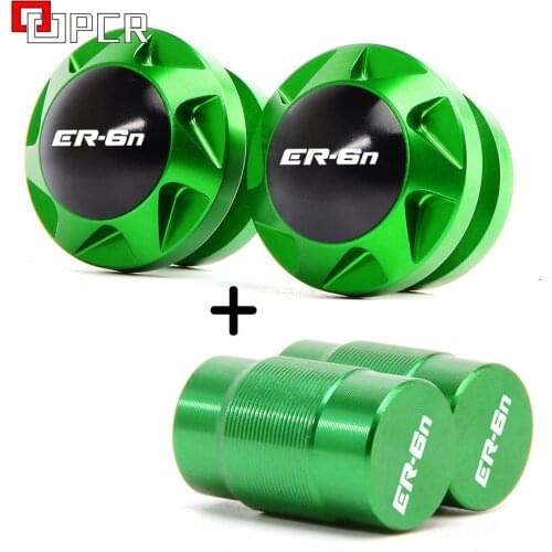 LOGO ER-6N Swingarm Spools screws & Tires Valves Tyre Stem Cover Air Caps For KAWASAKI ER6N 2006-2016 2007 2008 2009 2010 2011