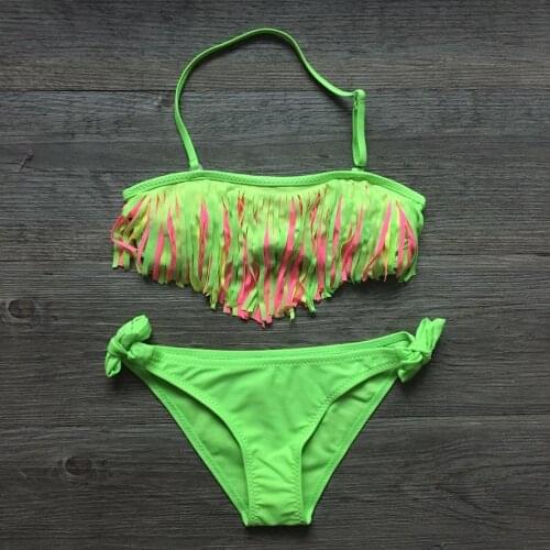 Tassel Girls Bandage Bikini Set Children Swimsuit Beachwear 2020 Girls Swimwear Kids Girls Swimwear Swimsuit Bathing Suit 101