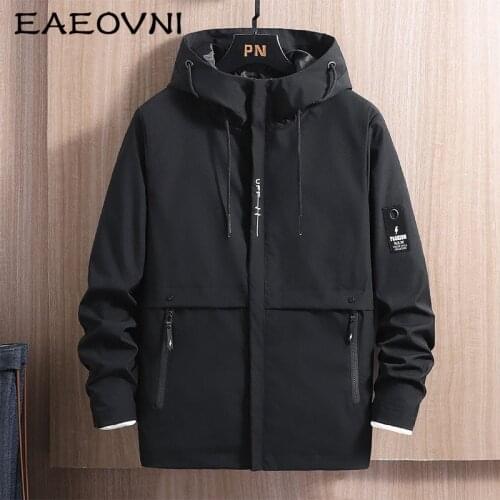 EAEOVNI Mens Hooded Jacket Autumn Winter Casual Hoodie Solid Color Man Jackets Long Sleeve Japanese Streetwear Men Clothing
