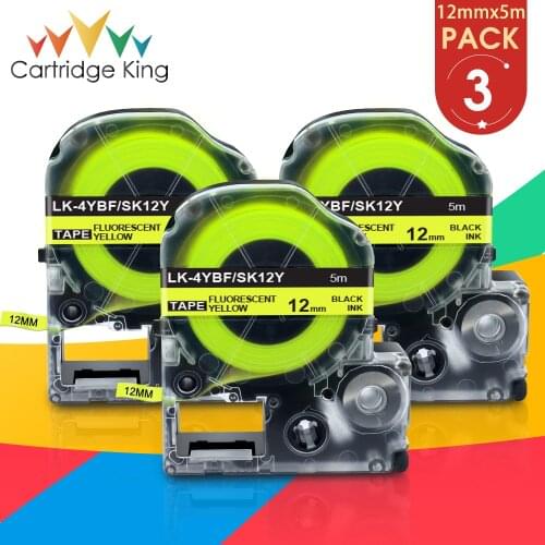 3PK Black on Fluorescent Yellow Labels Tape 12mm*5m for EPSON SK12Y LK-4YBF LW-300 LW-400 LW-600P LW-700 Label Printer Maker