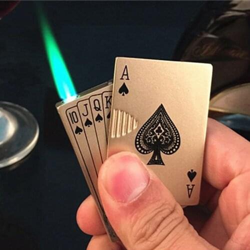 Metal Creative Jet Lighter Torch Turbo Butane Gas Lighter Playing Cards Windproof Portable Outdoor Lighter Funny Toys For Men