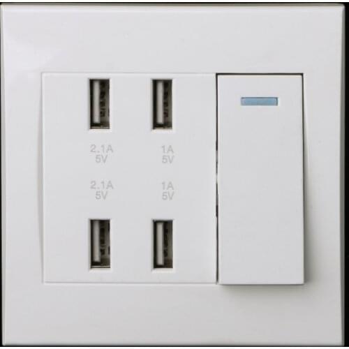 220V 10A Wall Switch Socket 4 Port USB Charger Power Outlet Adapter Panel
