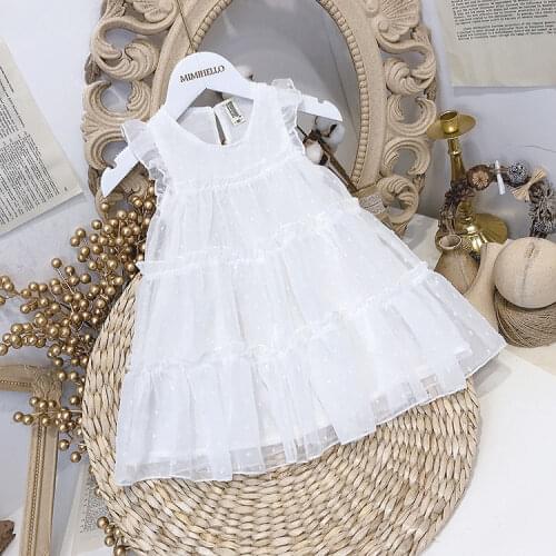 2020 Fashion New Baby Girls White Dot Lace Princess Dress Kids Summer Birthday Party Vestidos Children Clothes