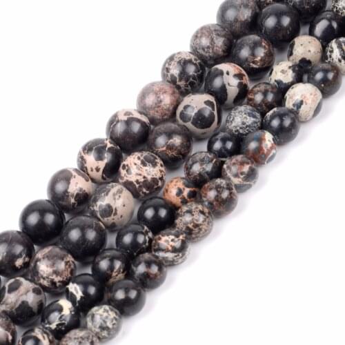 Wholesale Natural Stone Beads Black Sea Sediment Turquoises Imperial Jaspers Beads For Jewelry Making 4 6 8 10mm 15inch Perles